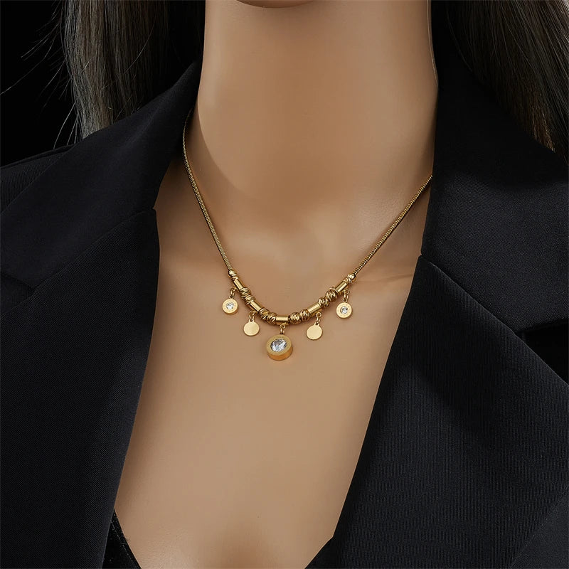 316L Stainless Steel Roman Numerals White Zircon Charm Necklace Bracelets For Women New Trend Non-fading Jewelry Set