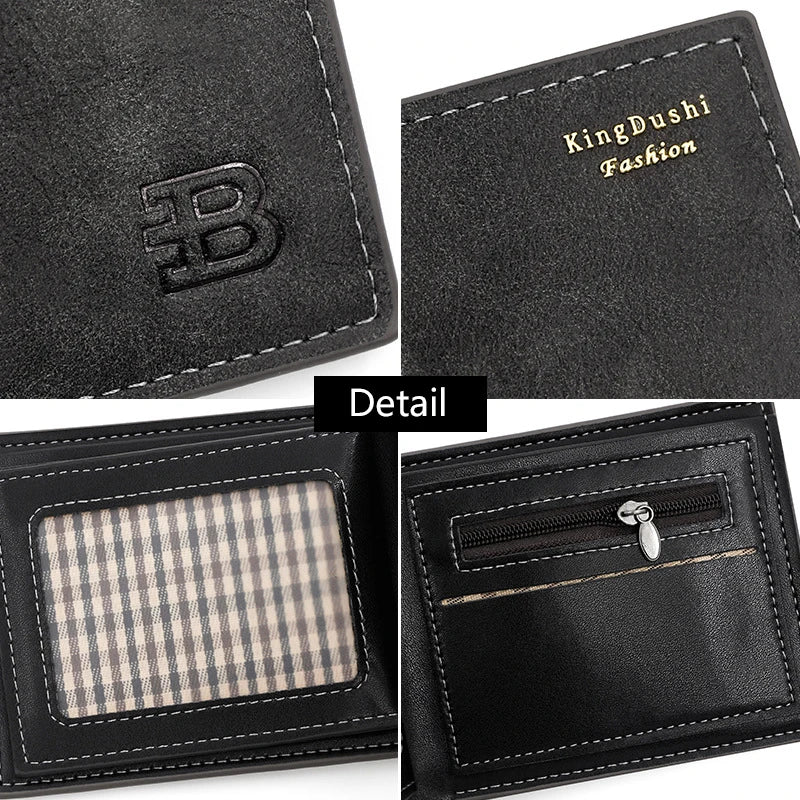 Short Men Wallets Engraving Vintage Card Holder Zipper Coin Pocket Retro Male Wallet PU Leather Small Men's Wallet