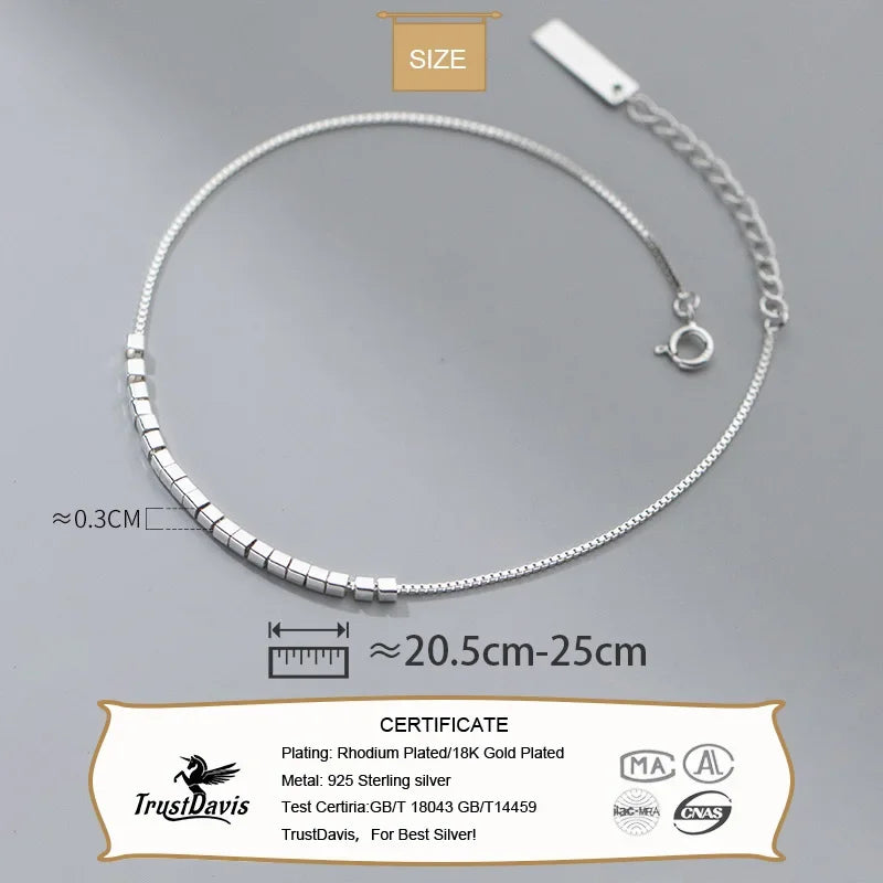 Real 925 Sterling Silver Anklets Fashion Geometric Beads Anklets for Women Birthday Gift Fine 925 Jewelry