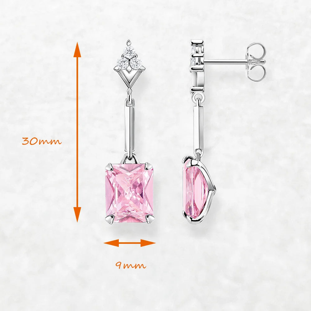 Drop Earrings Pink Stones Stylishly Jewelry For Women Brand New Sterling Silver 925 Trendy Gift