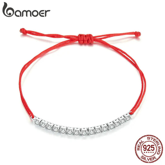 925 Sterling Silver Lucky Red Rope Bracelet Shiny Zircon Tennis Bracelet for Women Fine Jewelry Gift