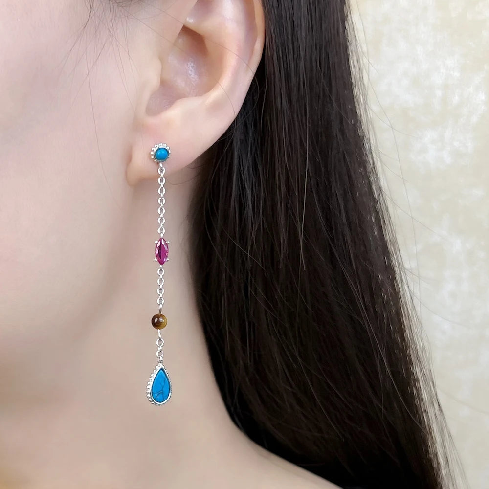 Earrings Riviera Colors Water Drop,Europe Happiness Fine Jewelry For Women Autumn Brand New Turquoise Sterling Silver 925 Gift