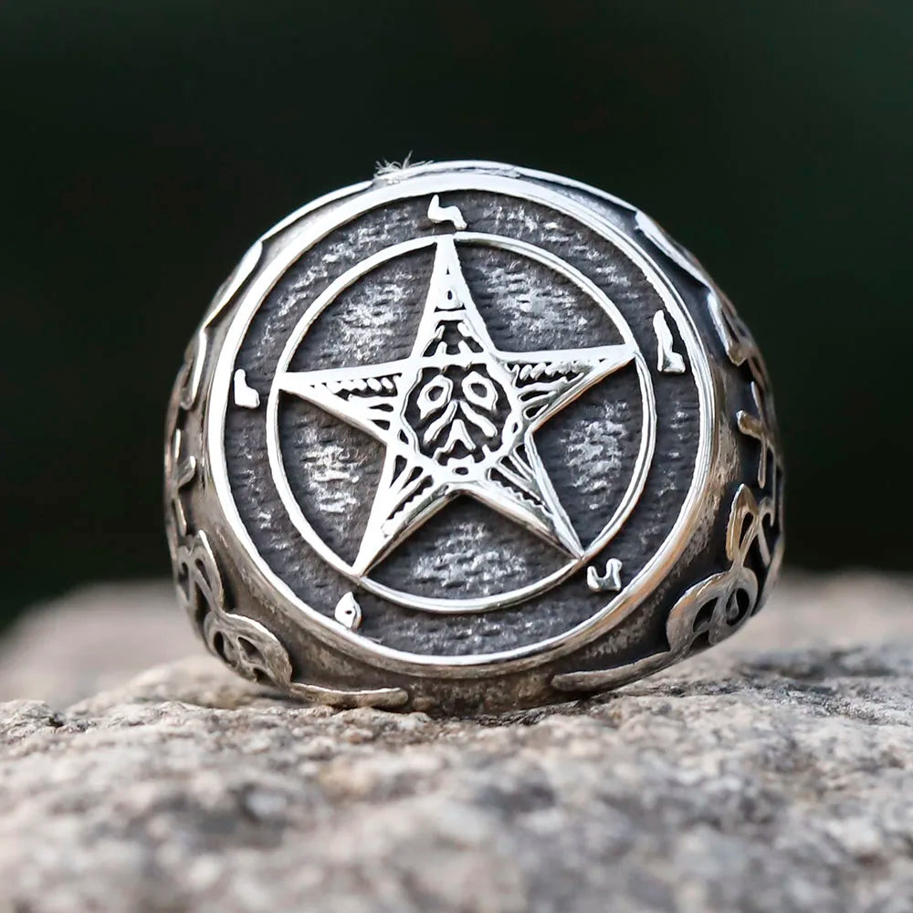 New Fashion Vintage Pentagram Five Point Star Ring Stainless Steel Ring For Men Biker Punk Jewelry Wholesale