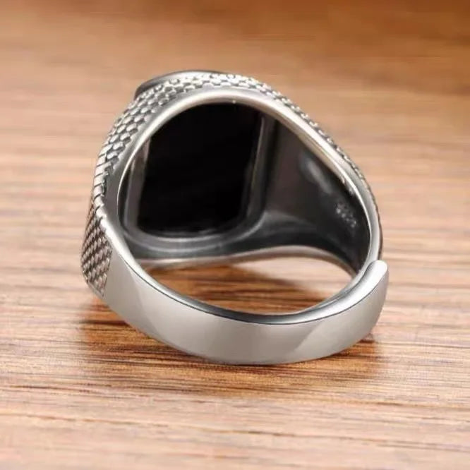 Black Stone Ring Men Real 925 Sterling Silver Open Size Vintage Wedding Men Rings Cubic Zirconia Onyx Jewelry