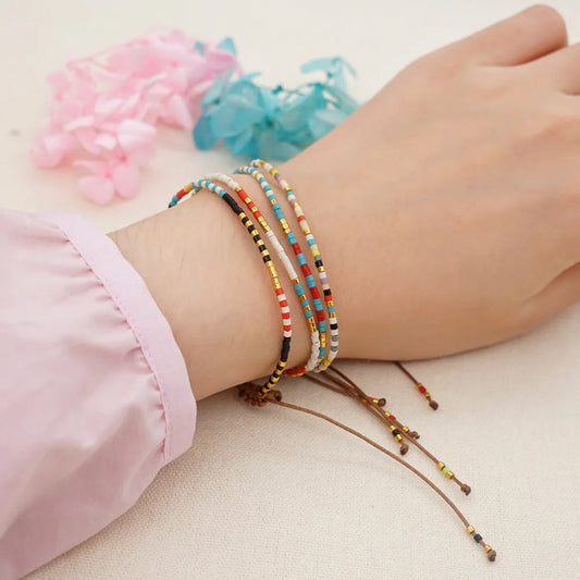 New Handmade Glass Rice Beads Bracelet Hand-woven Rainbow Friendship Rope Bracelets for Women Girl Easy To Match Bangle Jewelry