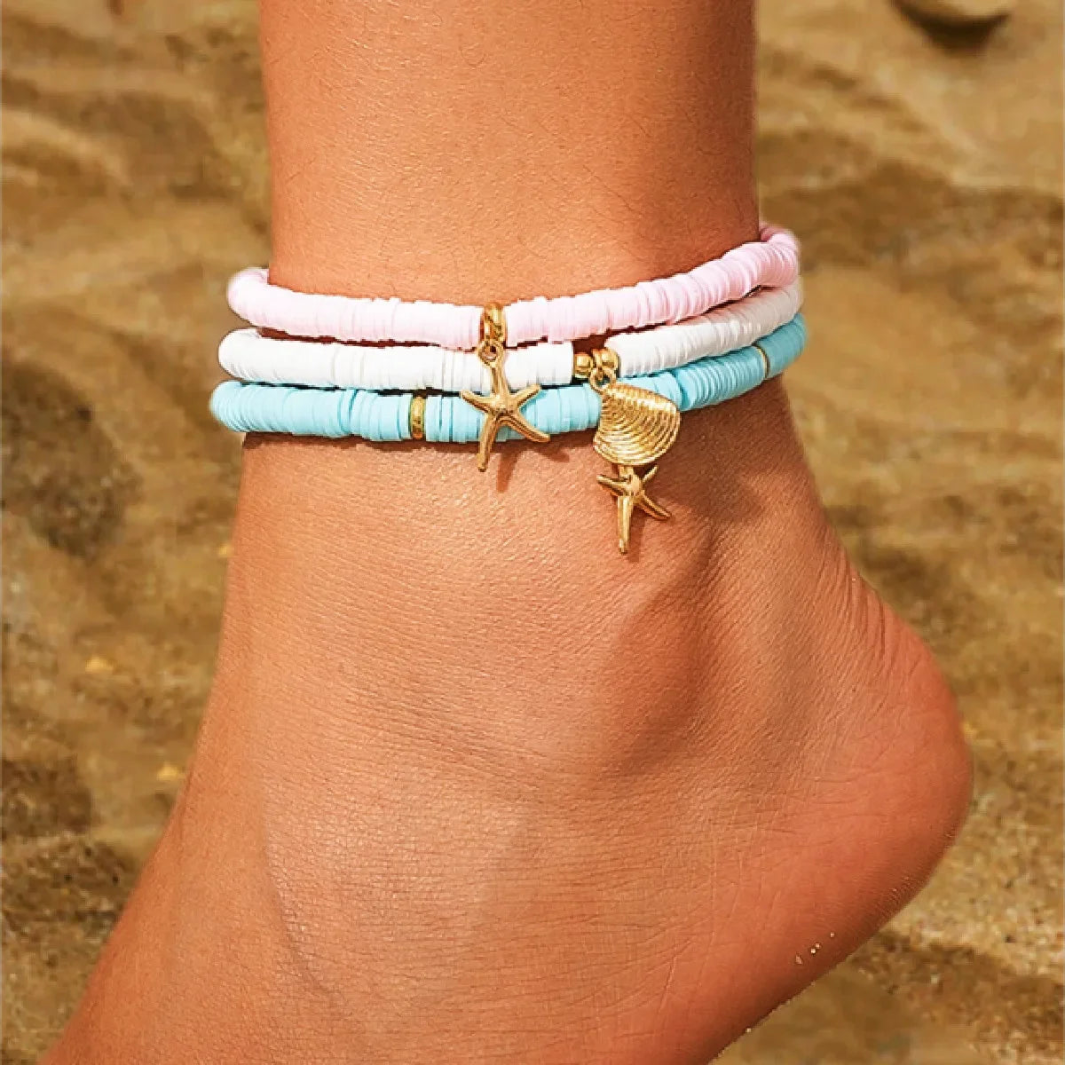 European and American jewelry ocean fan shell rice turquoise anklet female beach starfish beaded anklet foot