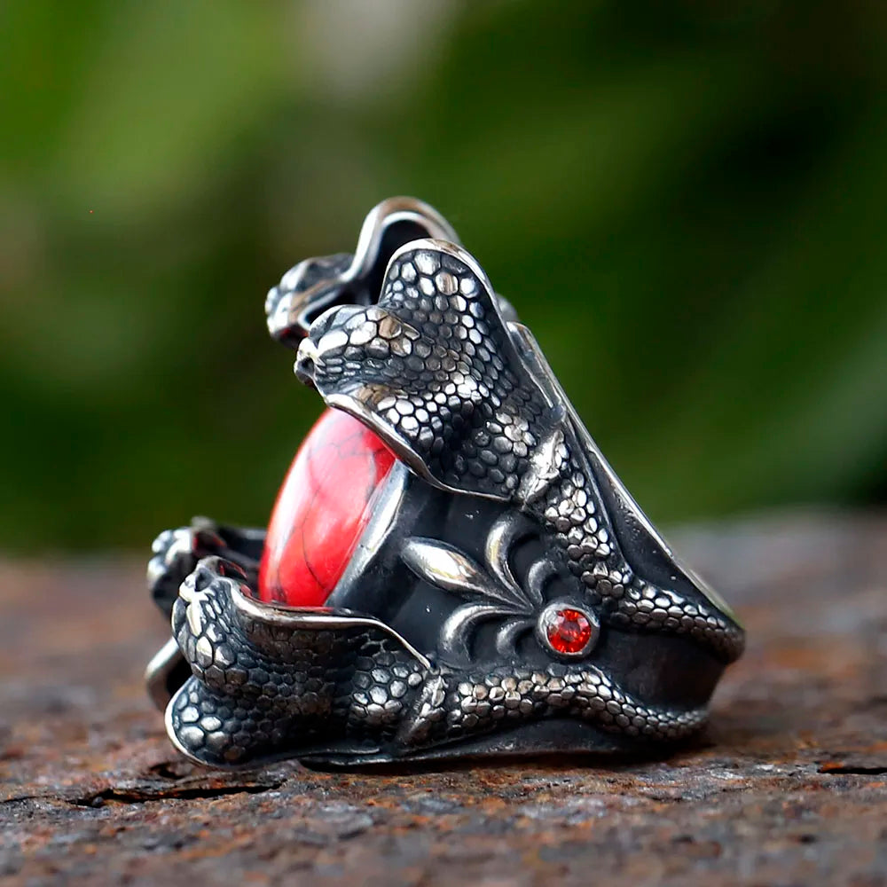 2024 New Creative 316L Stainless Steel Four snake heads and red zircon punk Ring For Men Fashion Biker animal Jewelry Gift