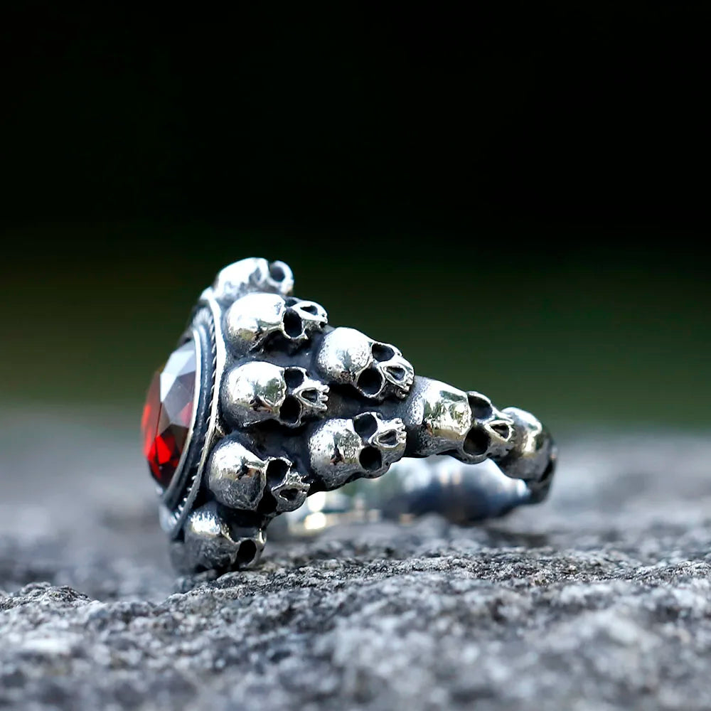 NEW Men's 316L stainless-steel rings Skull Head witth Red zircon ring Vintage gothic punk Jewelry Gifts