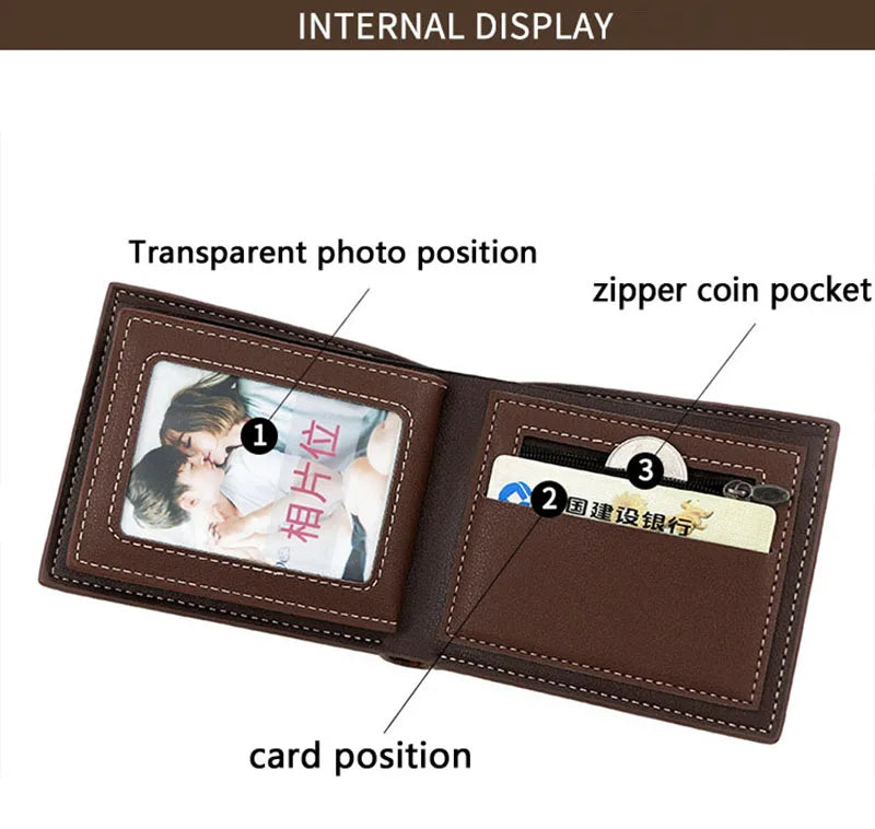 High Quality PU Leather Men Short Wallets Classic Simple Card Holder Men's Purses Photo Holder Small Slim Male Handbags