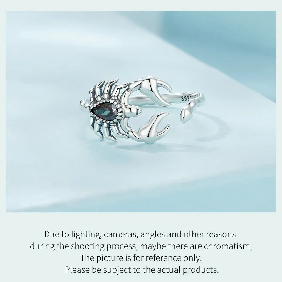 WOSTU 925 Sterling Silver Retro Scorpion Rings Women Creative Desert Animal Rainbow Mystic Crystal Punk Ring Girl Hip Hop Gift