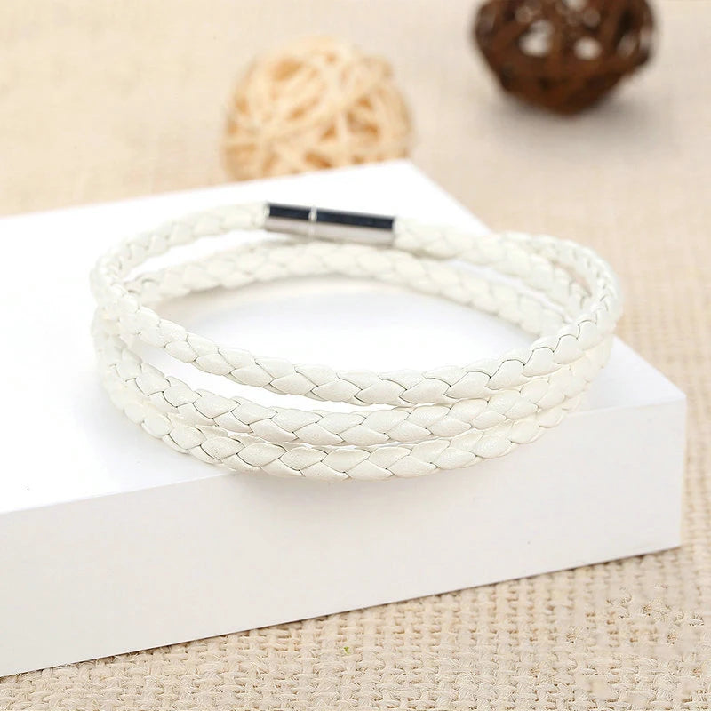 High Quality 60CM White PU Leather Wrap Bracelet With Magnet Clasp Jewelry For Women Unisex Fashion Pulseira