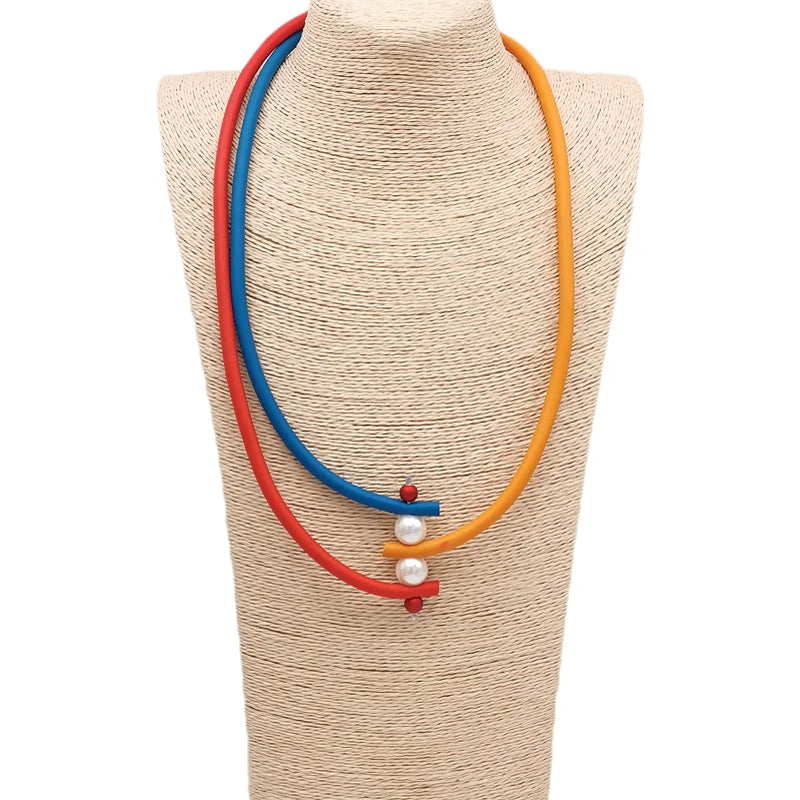 New 2024 Multicolor Rubber Necklaces For Women Gothic Pendant Sweater Choker Design Ethnic Jewelry Wood Accessories Necklace