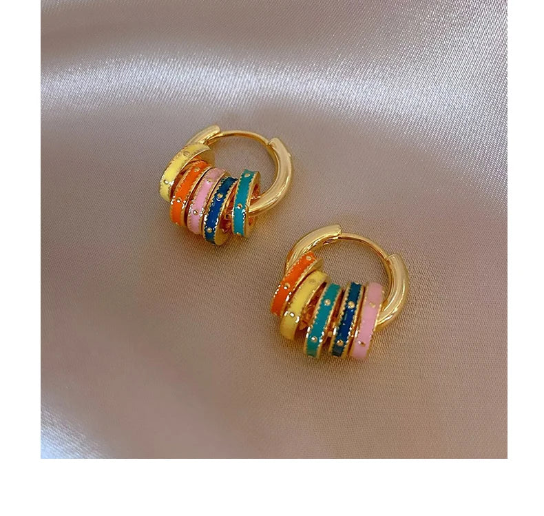 French Vintage Enamel Multiple Detachable Circle Pendant Earrings New Fashion Jewelry For Women‘s Design Sense Accessories