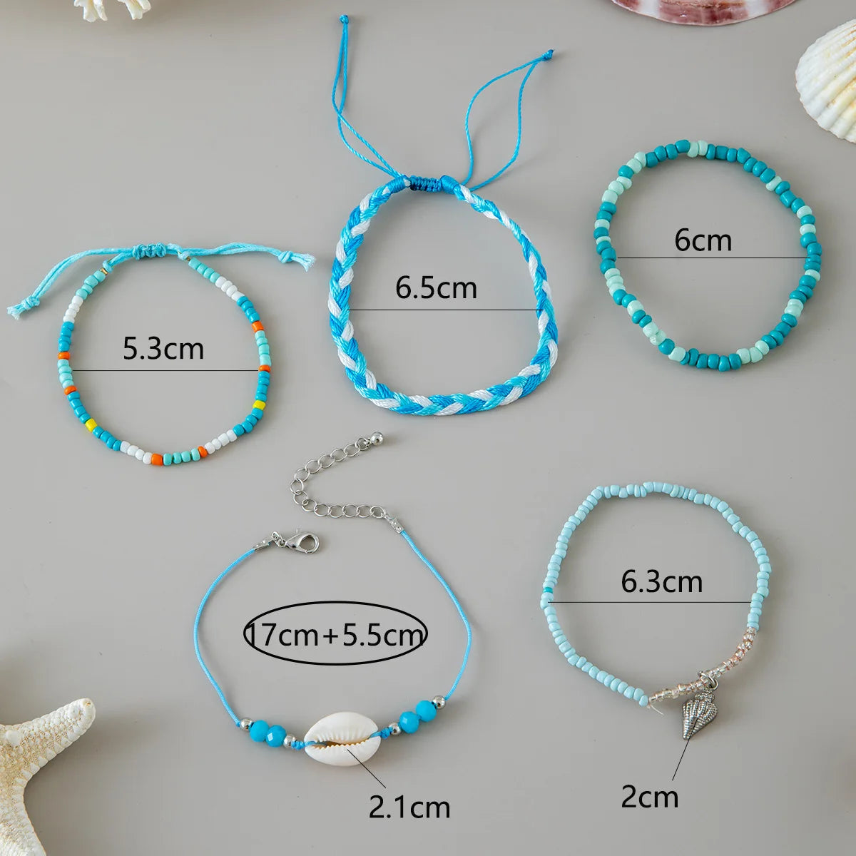 5-7pc/set Starfish Shell Ocean Conch Party Girl Hamsa Hand Bead Bohemia Bracelets For Women Female Jewelry