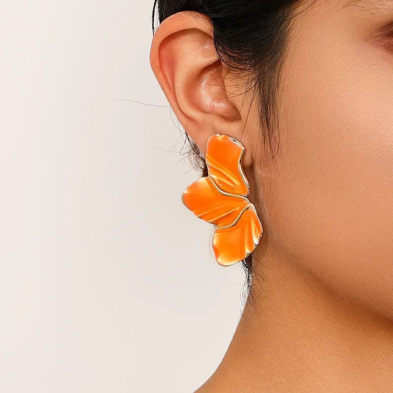 Metal Stud Earrings For Women Colored Enamel Leaves Geometric Ear Accessories Party Holiday Gift OL Fashion Jewelry