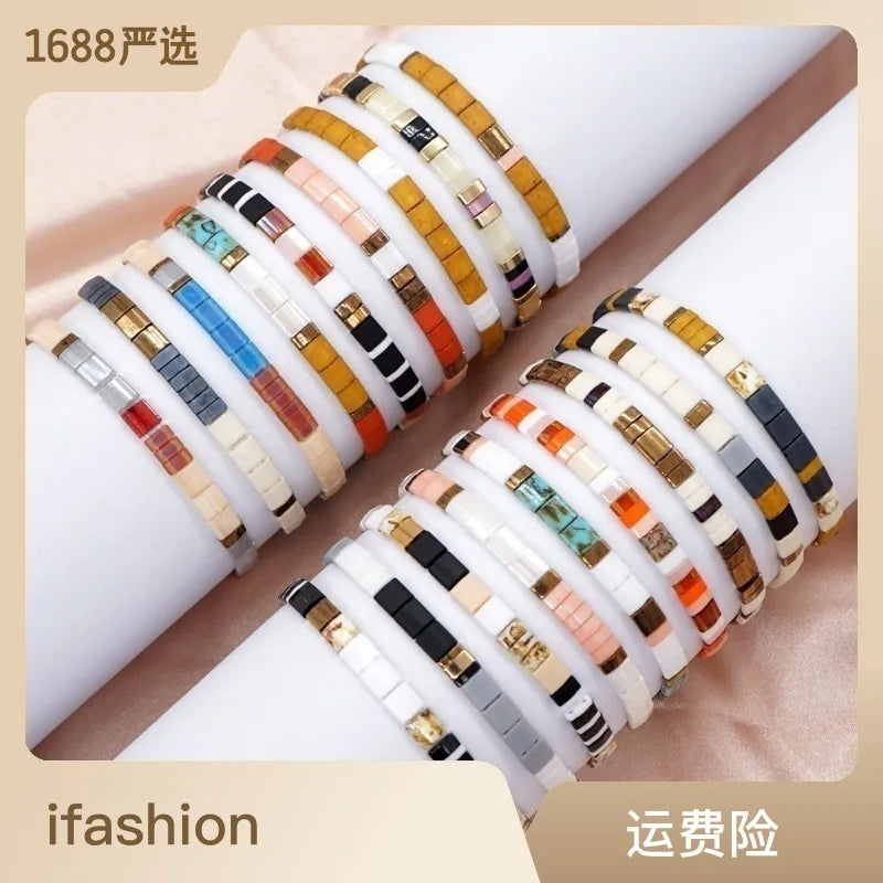 European and American simple national wind Yuxing glass Tila beaded bracelet women's small bracelet