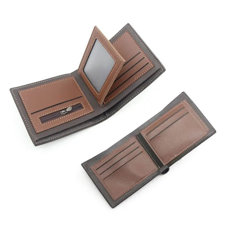 New Men Wallets Short High Quality Card Holder Photo Holder Male Purses With Zipper Coin Pocket PU Leather Brand Men's Wallet