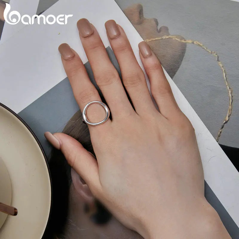 Sterling Silver 925 Simple Minimalist Round Finger Rings for Women Wedding Engagement Statement Jewelry