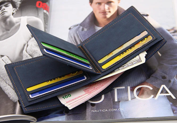 Men Wallets Classic Luxury Slim Card Holder Engraved Short Male Purses High Quality PU Frosted Leather Men's Wallet