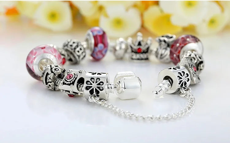 Queen Jewelry Charms Bracelet & Bangles With Queen Crown Beads Bracelet for Women