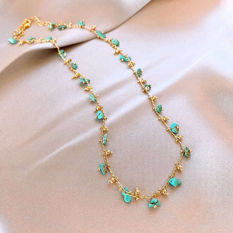 Natural Irregular Green Stone Pendant Gold Color Chain Necklace 2024 Fashion Jewelry For Women's Sexy Neckchain Neck Accessories