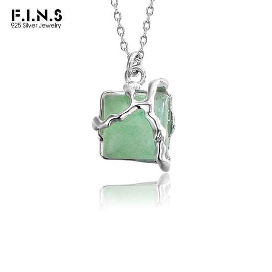 F.I.N.S New Chinese Style Gem Necklace S925 Sterling Silver Bamboo Series Green Aventurine Jade Irregular Clavicle Chain Jewelry