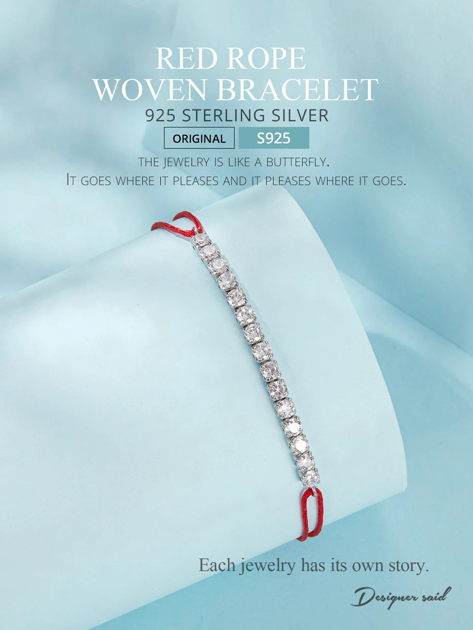 925 Sterling Silver Lucky Red Rope Bracelet Shiny Zircon Tennis Bracelet for Women Fine Jewelry Gift