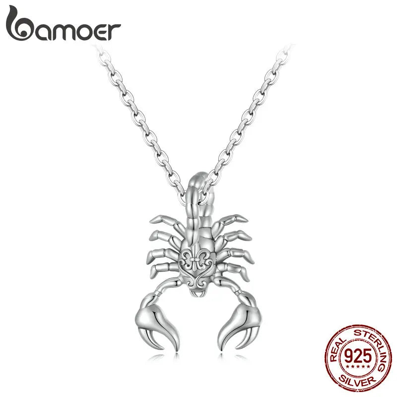 Bamoer 925 Sterling Silver Scorpion Pendant Necklace Platinum Plated Neck Chain for Women Party Fine Jewelry Gift