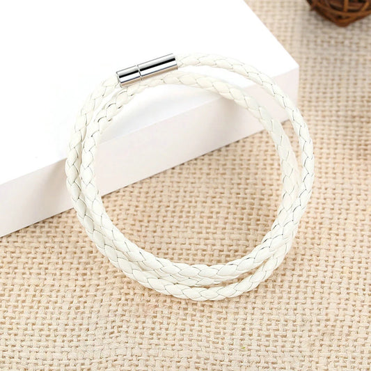 High Quality 60CM White PU Leather Wrap Bracelet With Magnet Clasp Jewelry For Women Unisex Fashion Pulseira