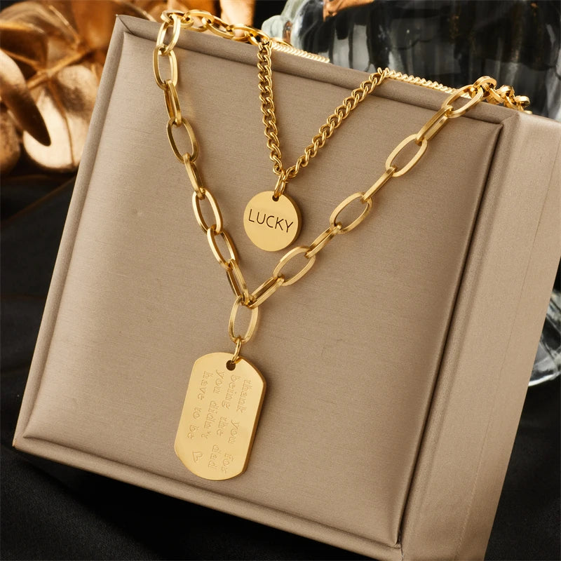 2024 316L Stainless Steel Gold Color Multilayer Necklace For Women Hip Hop Punk Street Trend Chain Choker Girls Jewelry Gift