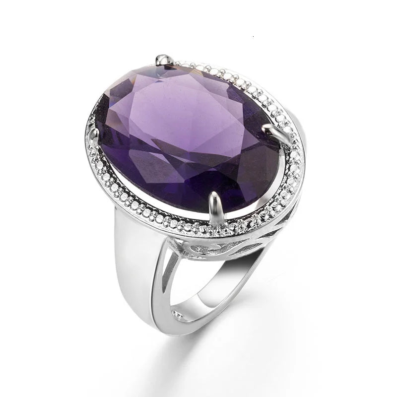 Cellacity Classic Silver 925 Jewelry Amethyst Silver Rings For Women With Oval Shaped Gemstones Engagement Female Gift Wholesale