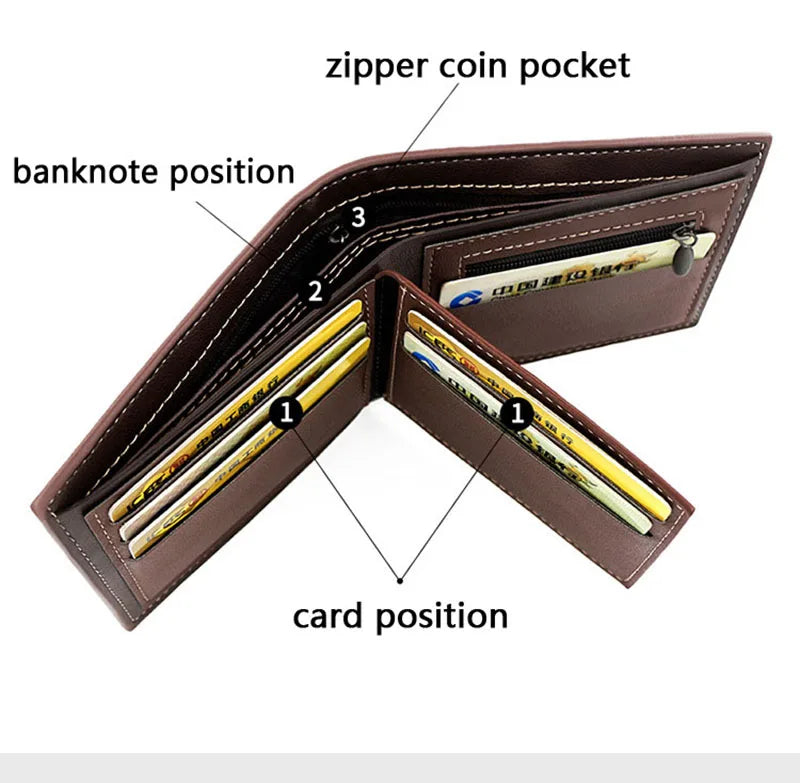 Wallets Zipper Coin Pocket Slim Card Holder Engraved Luxury Male Purses High Quality PU Leather Men's Wallet