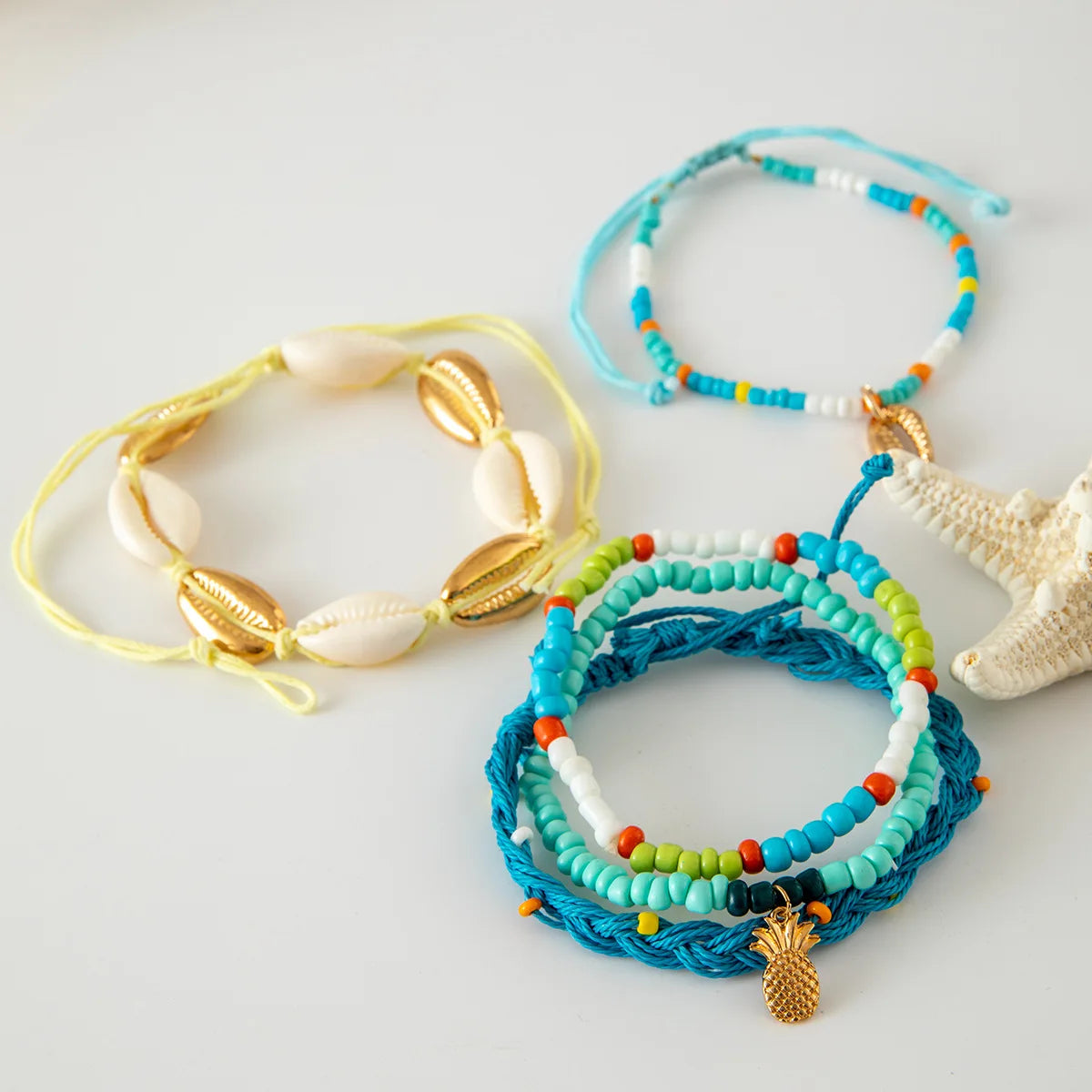 5-7pc/set Starfish Shell Ocean Conch Party Girl Hamsa Hand Bead Bohemia Bracelets For Women Female Jewelry