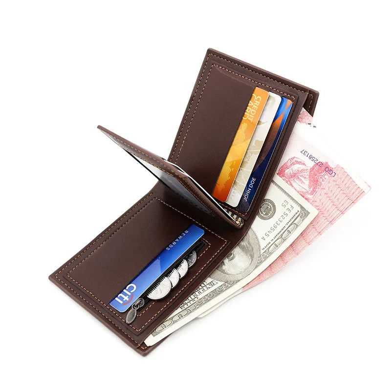 Short Men Wallets Engraving Vintage Card Holder Zipper Coin Pocket Retro Male Wallet PU Leather Small Men's Wallet