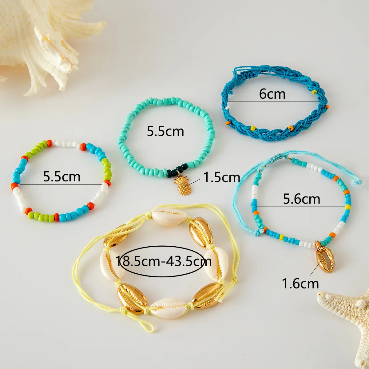 5-7pc/set Starfish Shell Ocean Conch Party Girl Hamsa Hand Bead Bohemia Bracelets For Women Female Jewelry