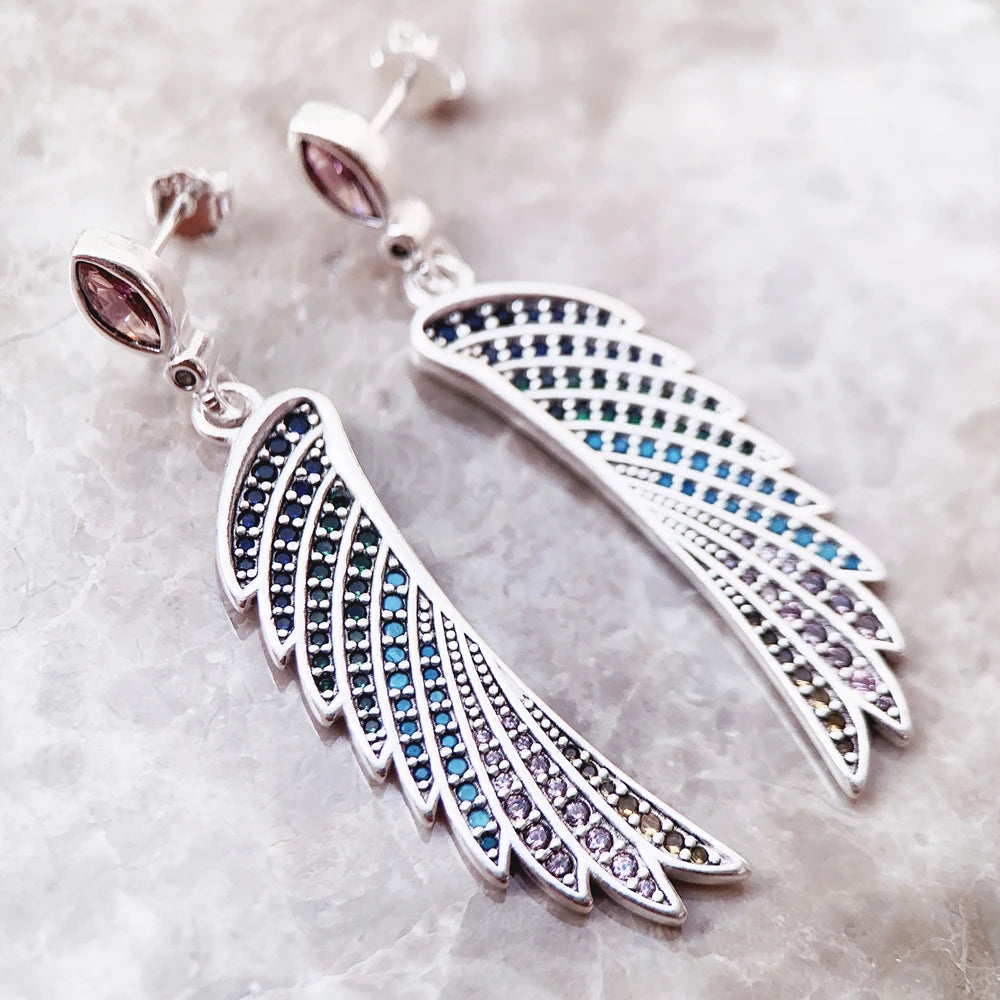 Earrings Bright Hummingbird Wing New Rainbow Bohemia Gift For Women High Quality 925 Sterling Silver Multi-coloured Fine Jewelry