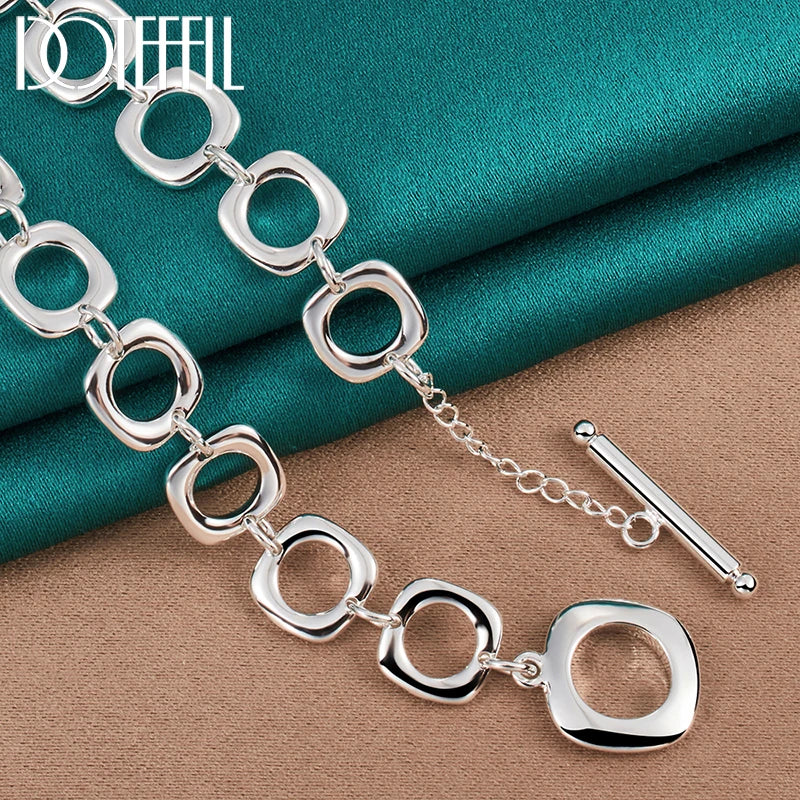 925 Sterling Silver Square Round Chain Necklace For Women Charm Wedding Engagement Party Fashion Jewelry