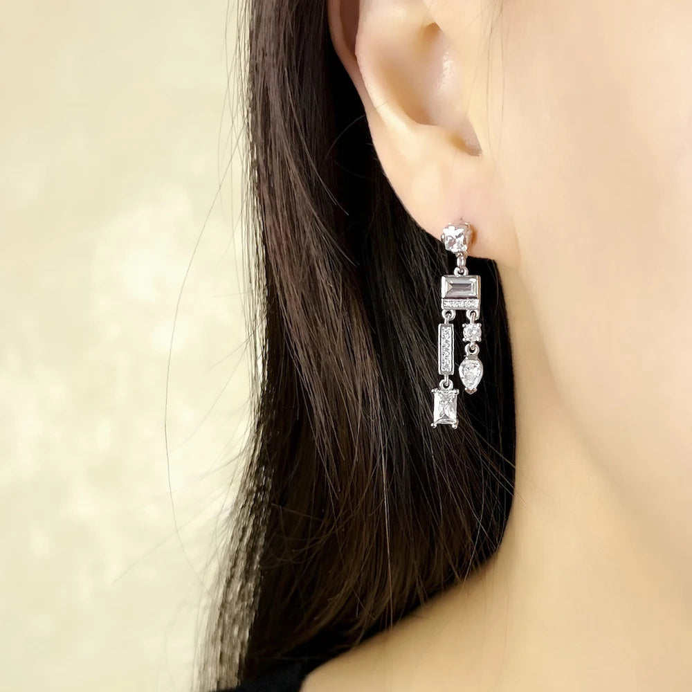 White Mix of Shapes Drop Earrings,Stunning Chandelier Jewelry For Women Summer Brand New Sterling Silver 925 Trendy Gift