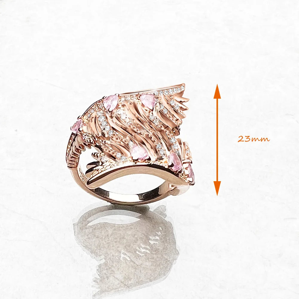 Stylised Phoenix Wings Rose Gold Ring Europe Fine Jewerly For Women Brand New Bohemia Lucky Gift In 925 Sterling Silver