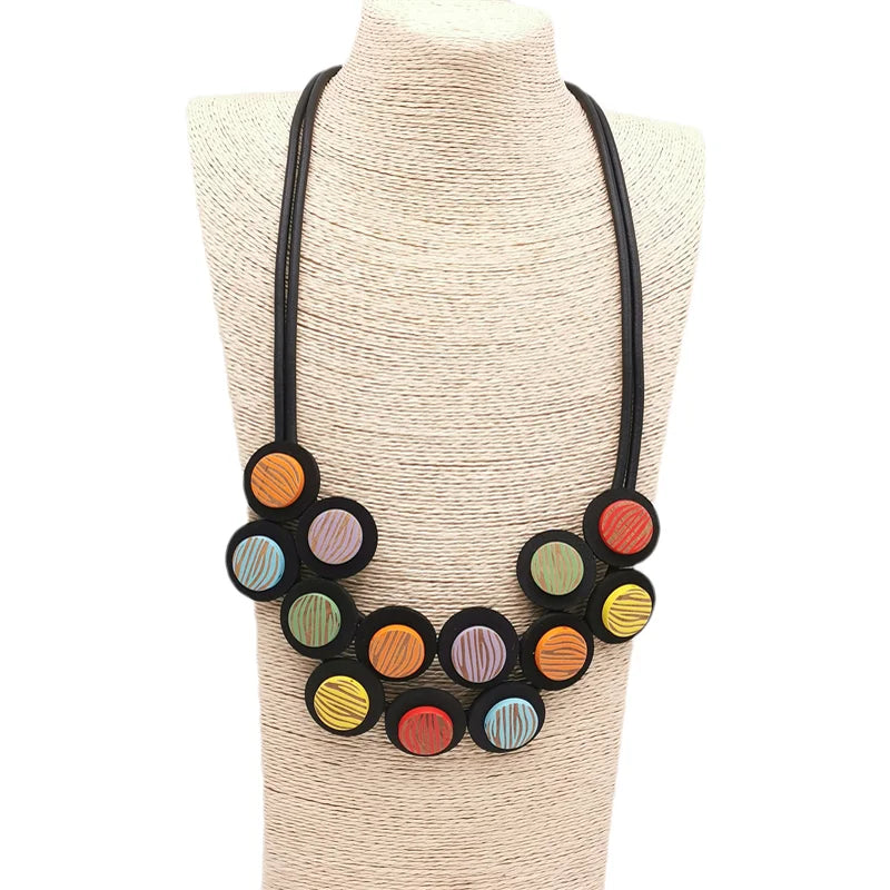 New 2024 Multicolor Rubber Necklaces For Women Gothic Pendant Sweater Choker Design Ethnic Jewelry Wood Accessories Necklace