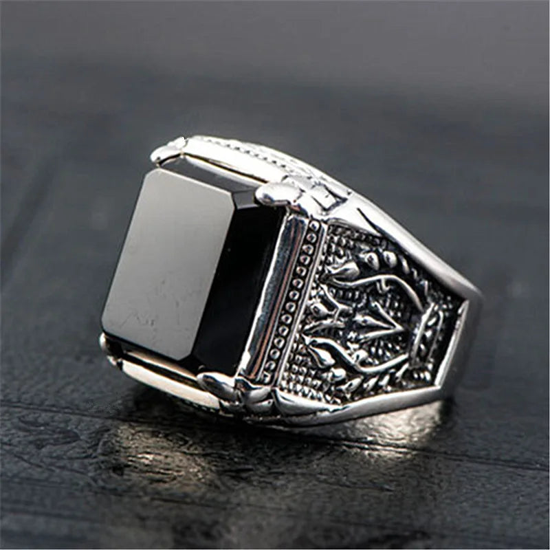 Vintage High-end Silver 925 Ring Male Party Accessories Personality Relief Lines Flower Ring For Men Jewelry