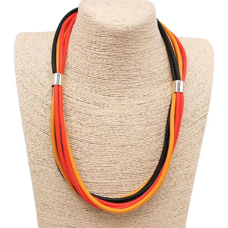 New 2024 Multicolor Rubber Necklaces For Women Gothic Pendant Sweater Choker Design Ethnic Jewelry Wood Accessories Necklace