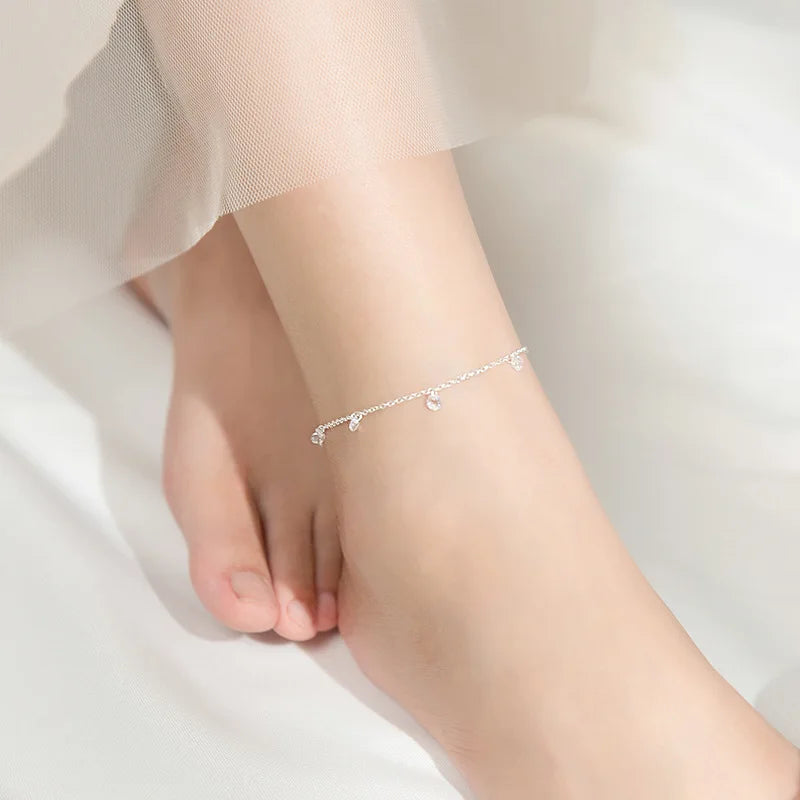 Trustdavis Minimalist 100% 925 Sterling Silver Fashion Babys breath Chain Anklets For Women Wedding Silver 925 Jewelry Gift