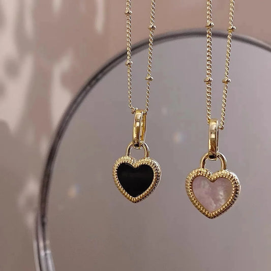 European and American Luxury Stainless Steel Two-side Shell Heart Pendant Necklace Fashion Jewelry For Woman Sexy Neckchain