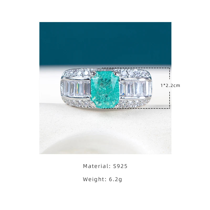 Cellacity women men paraiba ring silver 925 jewerly with big stone wedding party fine jewerly gift size 6-10 wholesale jewerly