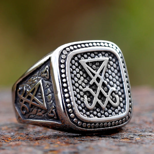 2024 New Vintage Sigil Lucifer Rock Ring 316L Stainless Steel Seal for Men Male Punk Rock Jewelry Gift