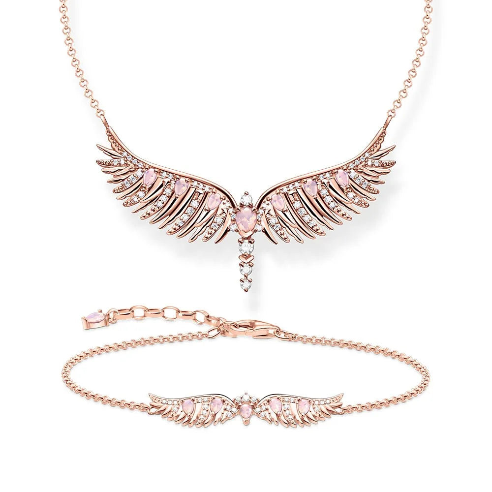 Jewelry Set Necklace and Braelet Rose Gold Phoenix Wing Fine Jewelry 925 Sterling Silver Trendy Gift For Women