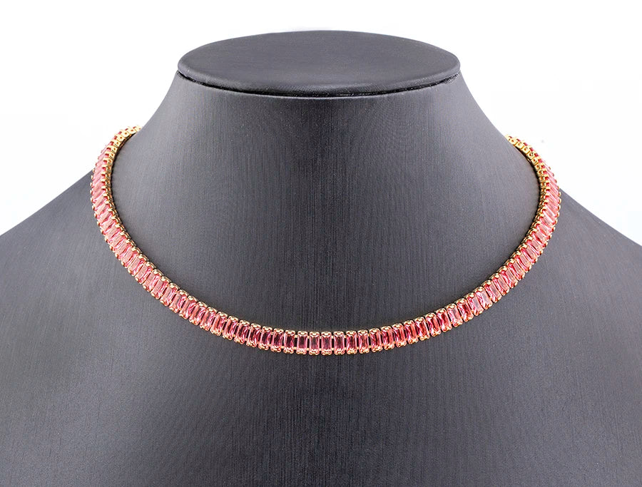 Classic Colorful Tennis Necklace Women Rectangular Full Zircon Neck Jewelry Adjustable Wedding Party Gift