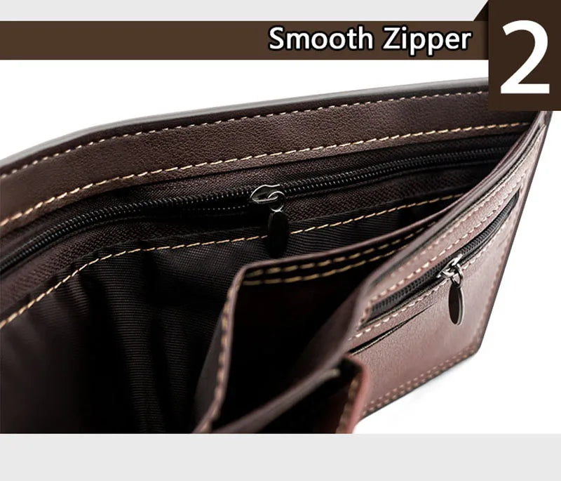 Wallets Zipper Coin Pocket Slim Card Holder Engraved Luxury Male Purses High Quality PU Leather Men's Wallet