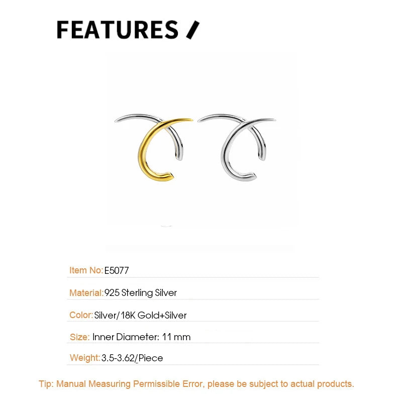 F.I.N.S 1PC Minimalist S925 Sterling Silver Geometric Ear Clip Without Piercing Q-Shape Ear Bone Buckle Gold Silver Open Earring